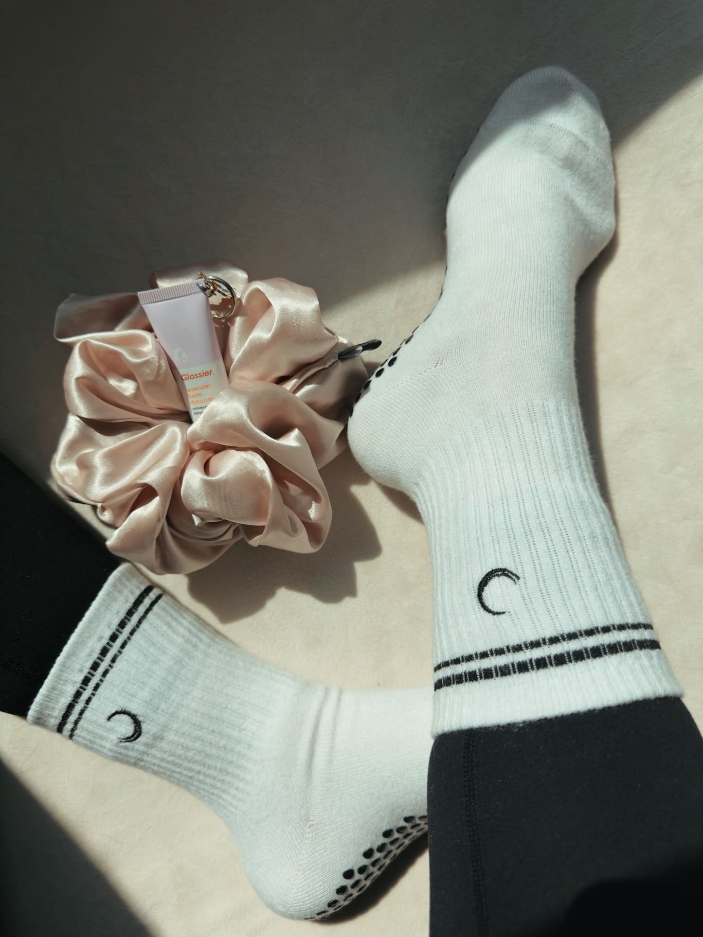 The Basics: "White/Black" Women's Grip Socks